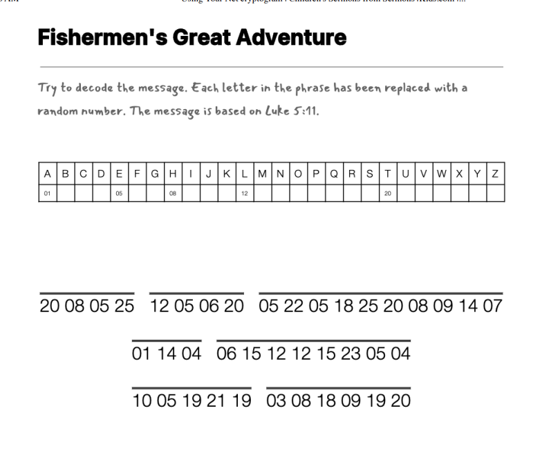 Using Your Net cryptogram